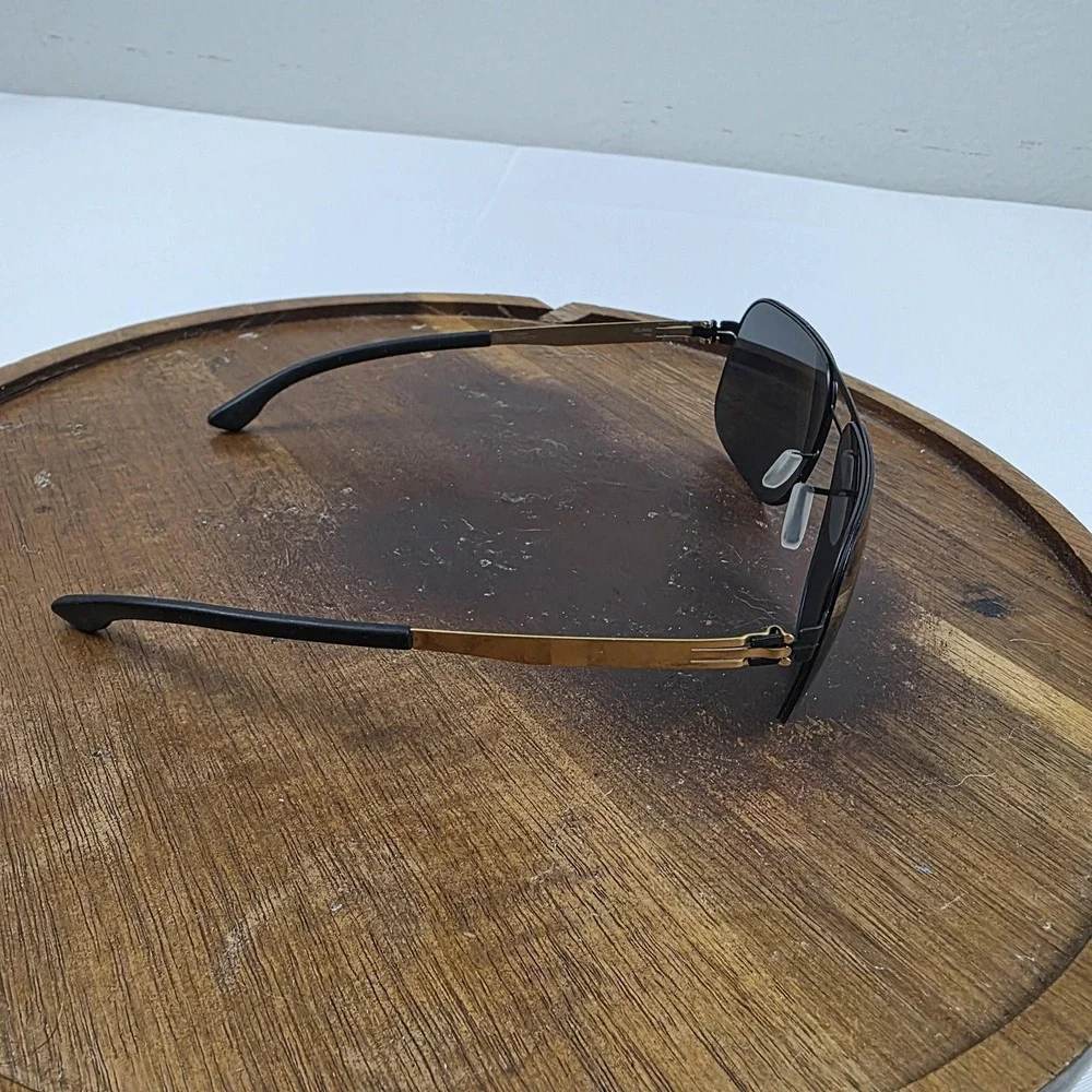 Ic! Berlin U5 Alex Sunglasses Mens 59-17 Black Gray Tinted Metal Aviator Germany